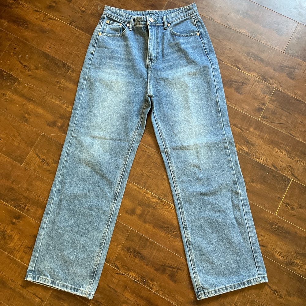 High waisted straight leg jeans